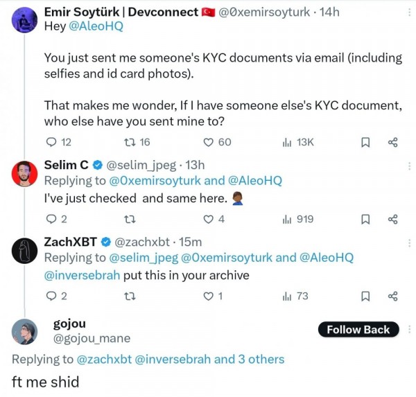 Пользователи блокчейна Aleo обеспокоены утечкой документов KYC Пользователи блокчейна Aleo обеспокоены утечкой документов KYC