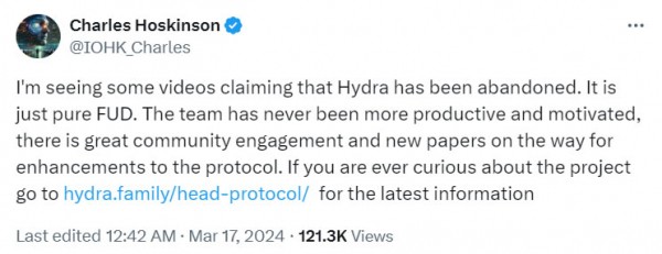 Cardano опровергает слухи о том, что отказалась от проекта масштабирования Hydra