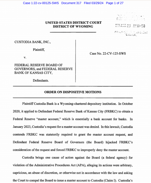 Суд США поддержал ФРС в деле Custodia Bank, но отклонил апелляцию на пересмотр