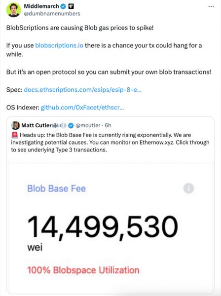 Ethereum «BlobScriptions» набирают обороты и увеличивают комиссию за Blob Ethereum «BlobScriptions» набирают обороты и увеличивают комиссию за Blob