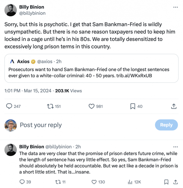 Прокуроры требуют приговора на сумму 11 миллиардов долларов и 40-50 лет тюрьмы для Сэма Бэнкмана-Фрида