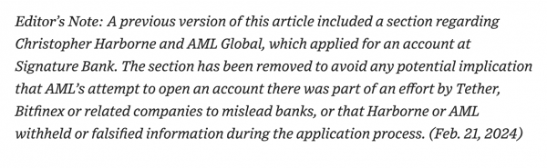 WSJ грозит иск о клевете, связанный со статьей Tether-Bitfinex