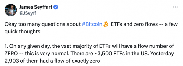 Почему биткоин-ETF с «нулевыми потоками» означают не то, что вы думаете