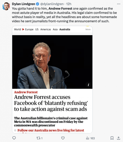 Иск миллиардера по поводу мошеннической рекламы криптовалюты на Meta отклонен в Австралии