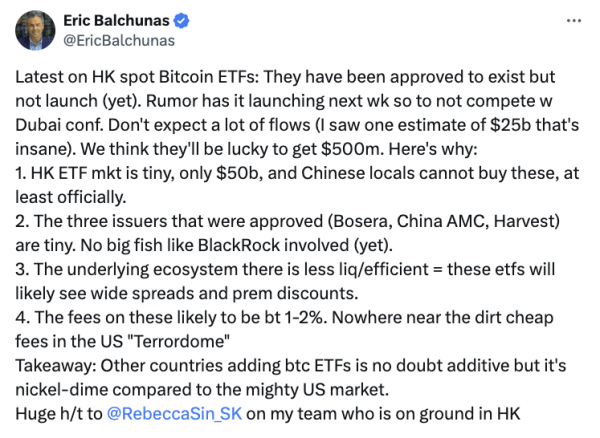 Гонконгским ETF и биткоин-ETF «повезет получить 500 миллионов долларов» Гонконгским ETF и биткоин-ETF «повезет получить 500 миллионов долларов»