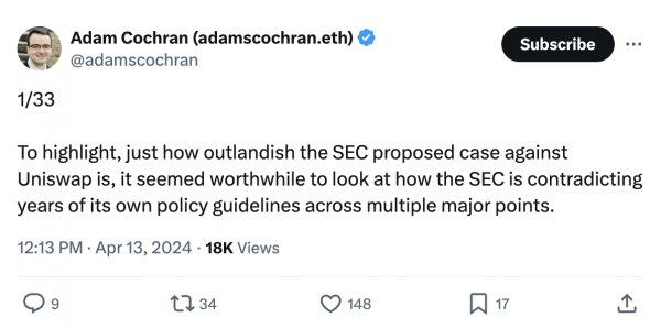 Комиссия по ценным бумагам и биржам США (SEC) отступает от прежних руководящих принципов политики в борьбе с Uniswap