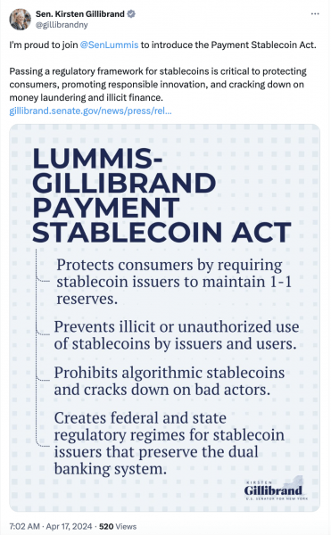Сенаторы США представили новый законопроект о стейблкоинах Сенаторы США представили новый законопроект о стейблкоинах