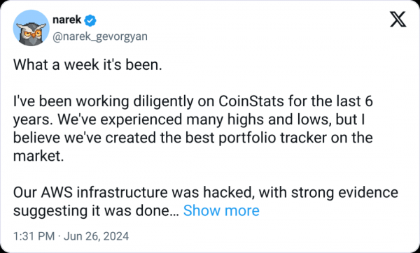 Взлом CoinStats вызван «социально-инженерным» сотрудником, подозревает генеральный директор Взлом CoinStats вызван «социально-инженерным» сотрудником, подозревает генеральный директор