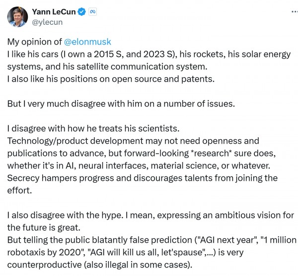 Глава Meta по искусственному интеллекту раскритиковал Илона Маска из-за шумихи и теорий заговора Глава Meta по искусственному интеллекту раскритиковал Илона Маска из-за шумихи и теорий заговора