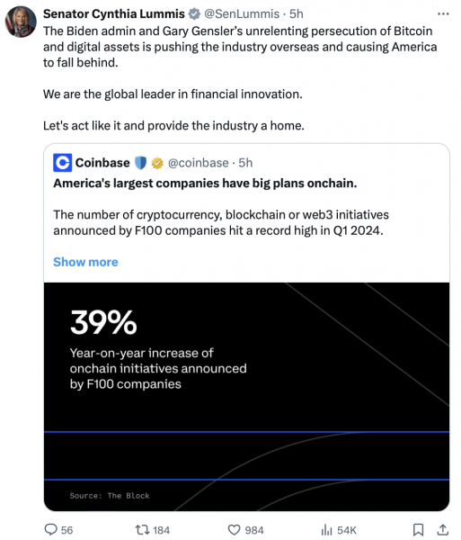 Блокчейн процветает среди компаний из списка Fortune 500, но США отстает &mdash; Coinbase