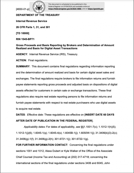 IRS раскрывает окончательные положения правил криптовалютных брокеров IRS раскрывает окончательные положения правил криптовалютных брокеров