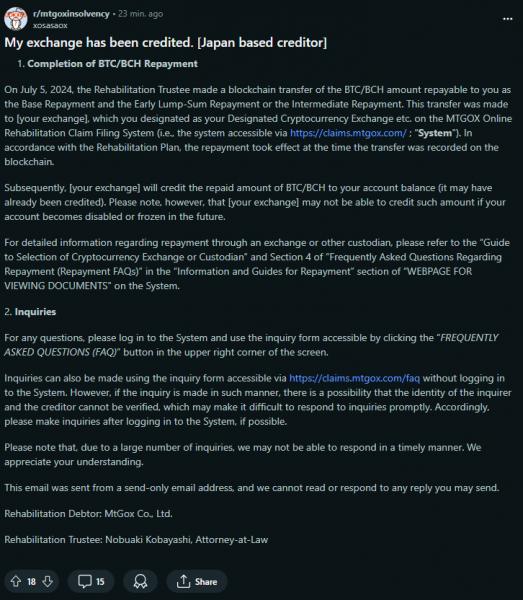 Mt.Gox начинает выплаты в&nbsp;биткоинах и&nbsp;Bitcoin&nbsp;Cash
