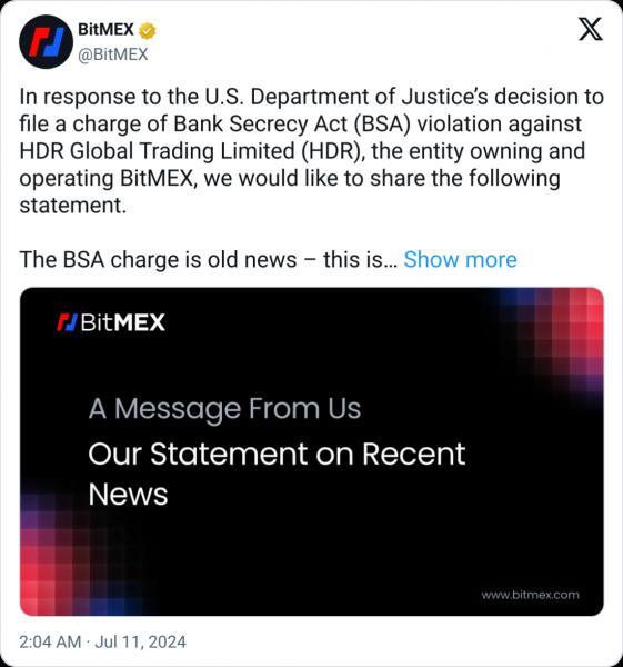 BitMEX ожидает &laquo;отсутствия дальнейших штрафов&raquo; за&nbsp;&laquo;старое&raquo; нарушение AML в&nbsp;США