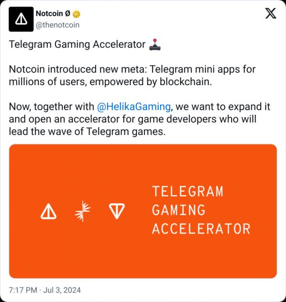 Telegram и Helika Gaming представили игровой ускоритель на $50 млн с Notcoin Telegram и Helika Gaming представили игровой ускоритель на $50 млн с Notcoin