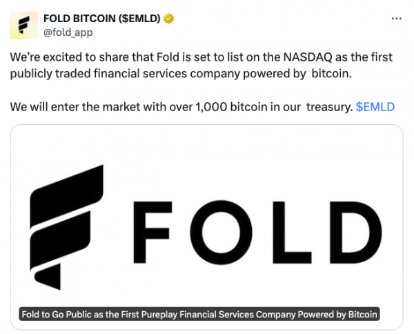 Приложение для вознаграждений в биткоин Fold станет публичным на Nasdaq благодаря сделке SPAC Приложение для вознаграждений в биткоин Fold станет публичным на Nasdaq благодаря сделке SPAC