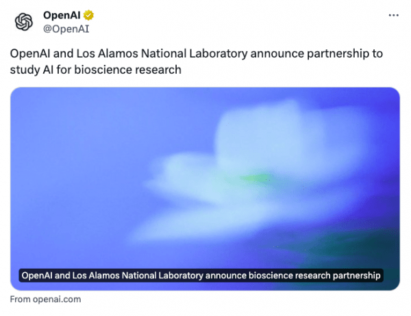 OpenAI сотрудничает с лабораторией, создавшей атомную бомбу, но для биологических наук