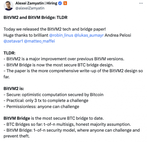 Создатели сайдчейна Биткоин рекламируют новую «недоступную» версию BitVM2 Создатели сайдчейна Биткоин рекламируют новую «недоступную» версию BitVM2