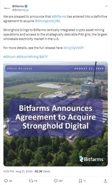 Bitfarms запускает 120-мегаваттный майнинговый мегакомплекс в США Bitfarms запускает 120-мегаваттный майнинговый мегакомплекс в США
