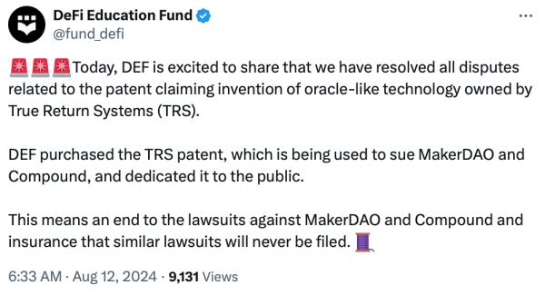 DEF покупает патент, чтобы остановить судебные иски против MakerDAO и Compound DEF покупает патент, чтобы остановить судебные иски против MakerDAO и Compound