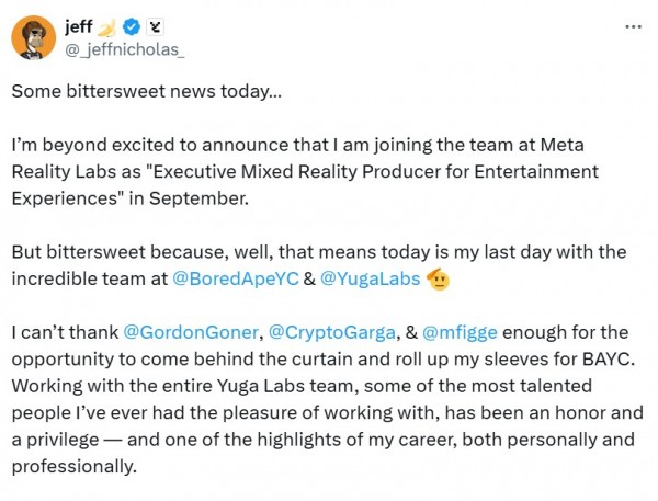Бывший креативный директор BAYC Джефф Николас присоединяется к Meta&rsquo;s Reality Labs