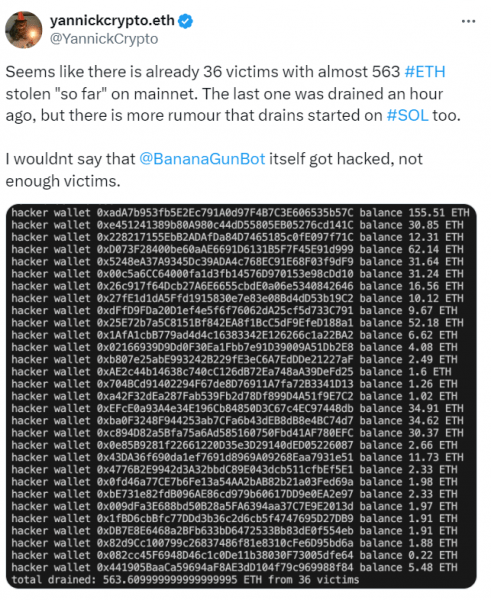 Пользователи Telegram-бота Banana Gun потеряли более $1,9 млн