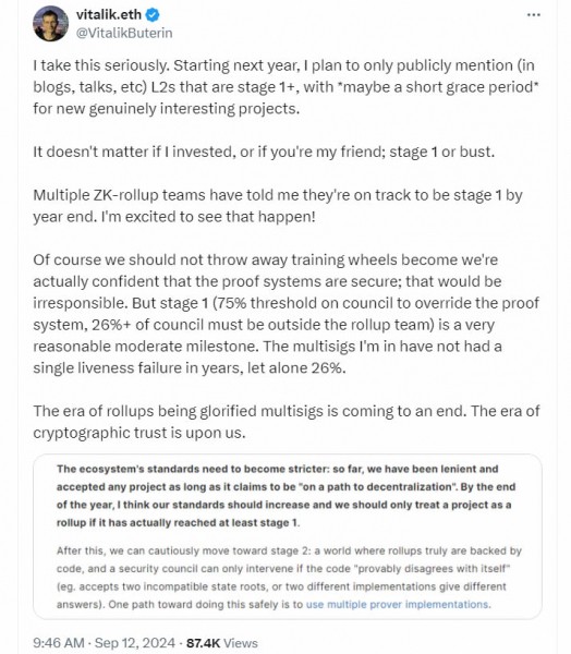 Виталик Бутерин: «L2, которые не находятся хотя бы на «этапе 1», для меня мертвы» Виталик Бутерин: «L2, которые не находятся хотя бы на «этапе 1», для меня мертвы»