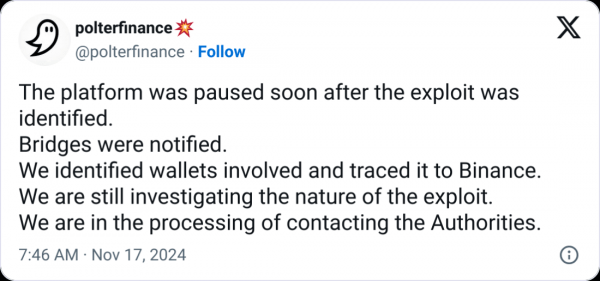 Криптовалютный кредитор Polter Finance прекращает деятельность после взлома на 12 миллионов долларов