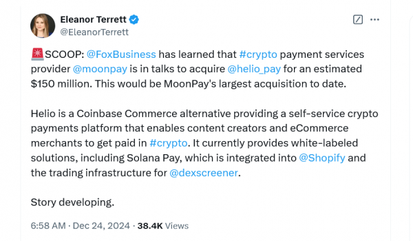 Компания MoonPay, занимающаяся криптовалютными платежами, обдумывает приобретение Helio за 150 миллионов долларов: отчет