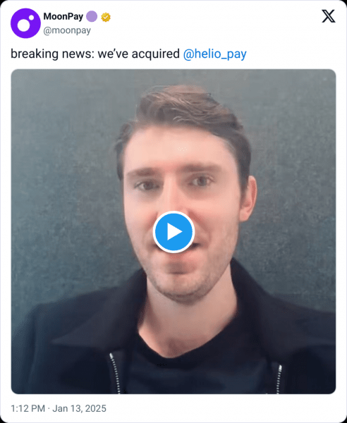MoonPay приобретает Helio в сделке на 175 миллионов долларов для расширения услуг криптовалютных платежей MoonPay приобретает Helio в сделке на 175 миллионов долларов для расширения услуг криптовалютных платежей