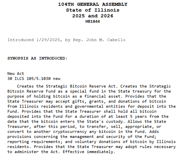 Иллинойс стремится к стратегическому Биткоинскому резерву с 5-летней стратегией HODL