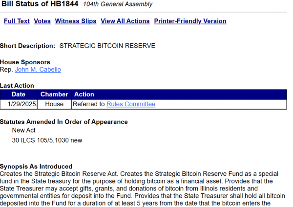 Иллинойс стремится к стратегическому Биткоинскому резерву с 5-летней стратегией HODL