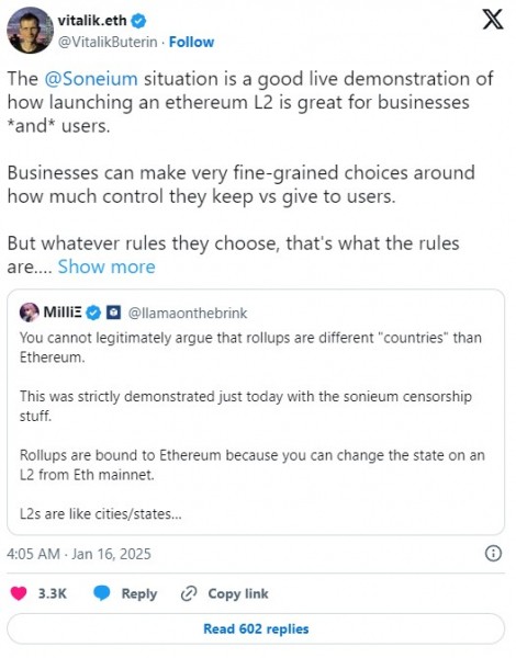 Виталик Бутерин о Soneium: Вот почему Ethereum идеален для бизнеса