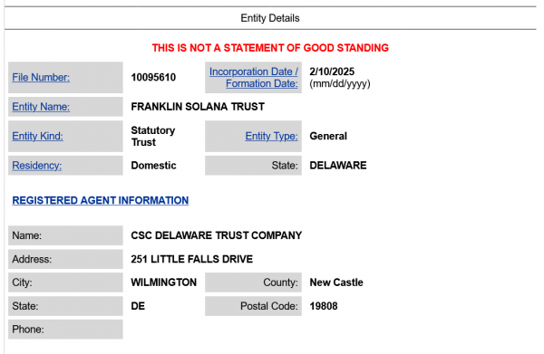 Франклин Темплтон регистрирует Solana Trust в Делавэре Франклин Темплтон регистрирует Solana Trust в Делавэре