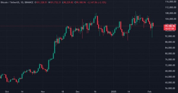 Биткоин поднимался до $102 500 после отложения пошлин США на импорт из Канады и Мексики