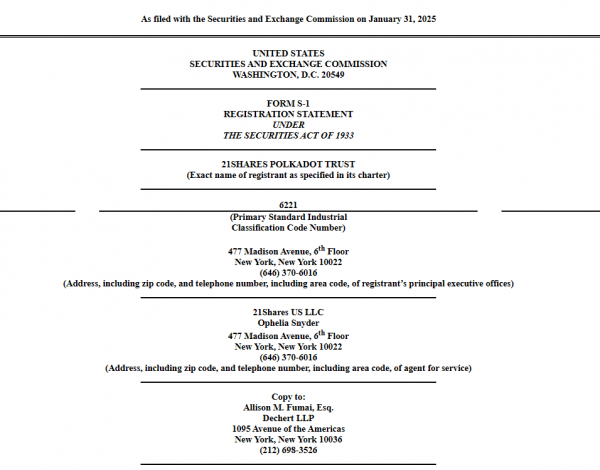 21Shares ставки на Полкадо, файлы для Spot ETF с SEC 21Shares ставки на Полкадо, файлы для Spot ETF с SEC
