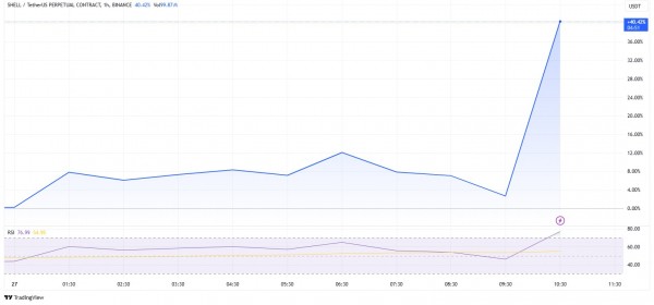 SHELL вырос на 40% после объявления о листинге на Binance