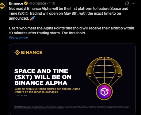 Как листинг Space and Time и airdrop $SXT на Binance Alpha может повлиять на цену токена Как листинг Space and Time и airdrop $SXT на Binance Alpha может повлиять на цену токена