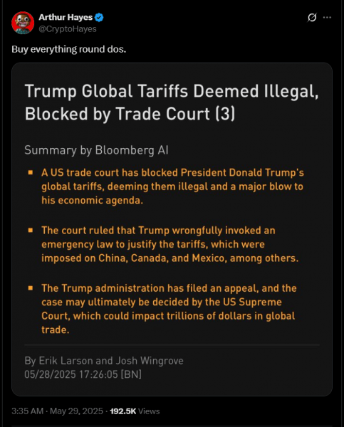 Артур Хэйс советует скупать всё: суд США отменил тарифы Трампа Артур Хэйс советует скупать всё: суд США отменил тарифы Трампа