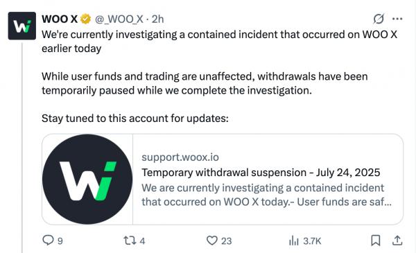 Криптобиржа WOO X приостановила вывод средств после взлома на $14 млн: что произошло и кто пострадал Криптобиржа WOO X приостановила вывод средств после взлома на $14 млн: что произошло и кто пострадал