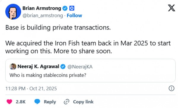 Base внедряет приватные транзакции после покупки Iron Fish — регуляторы насторожены, индустрия обсуждает Base внедряет приватные транзакции после покупки Iron Fish — регуляторы насторожены, индустрия обсуждает