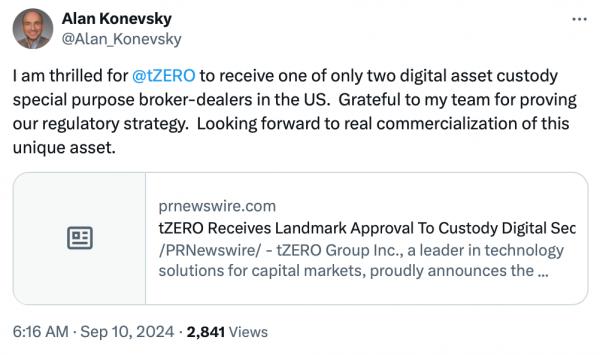 tZero становится вторым брокером-дилером, одобренным FINRA для цифровых ценных бумаг